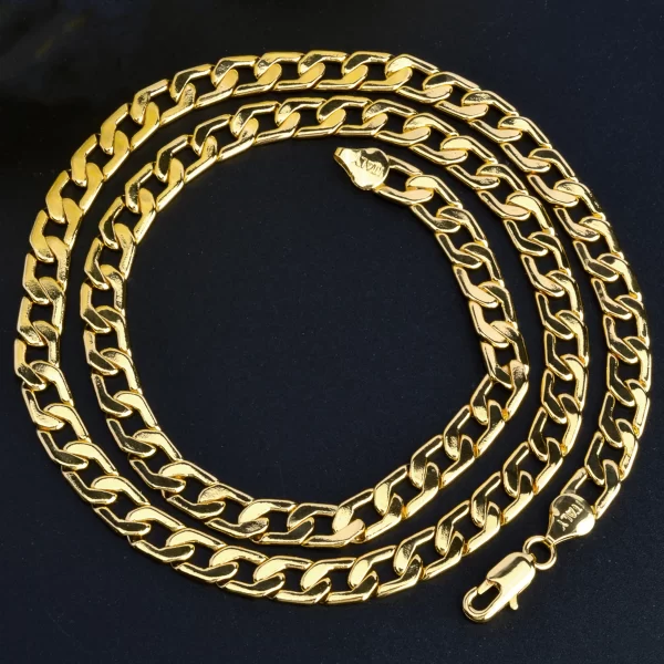 Colar ensolarado banhado a ouro unissex, punk básico, corrente de elos cubanos, colar longo, acessórios para jóias no pescoço, moda.