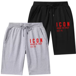 Shorts/calções masculino, ICON-De basquetebol, impressão de letras, calças streetwear casual, corredores de algodão respirável, verão.
