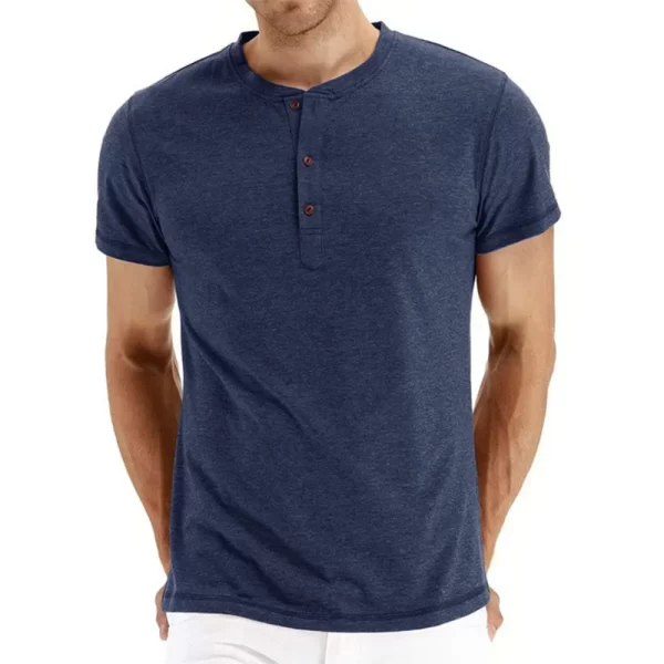 Camisetas masculina, marca de qualidade, de algodão,  henry pescoço design de moda fino ajuste sólido, manga curta - Image 11