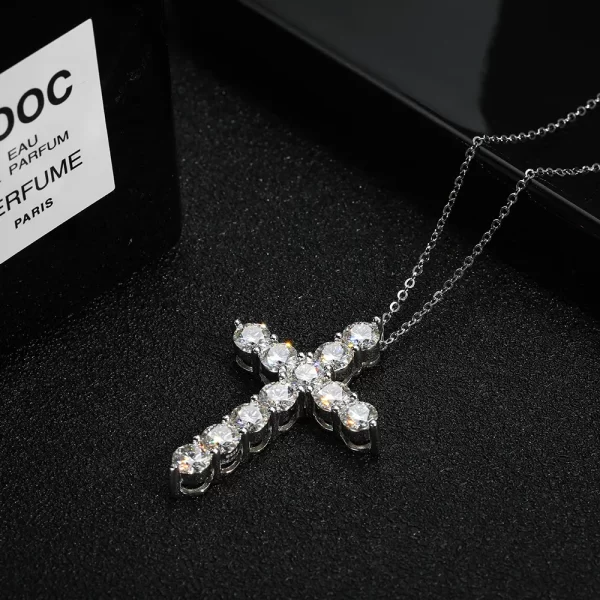 Colar de pingente cruz feminino, KNOBSPIN-Full Moissanite , Corrente de Prata Esterlina 925, Ouro Branco 18K, Colar Fino, Original. - Image 3