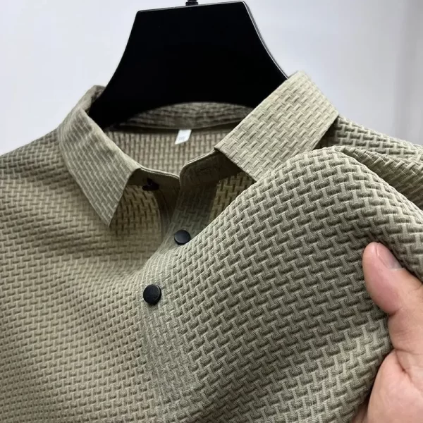 Camiseta de seda gelo de malha manga curta masculina, de verão fria,  polo de cor sólida, roupas masculinas, meia manga, gola - Image 2