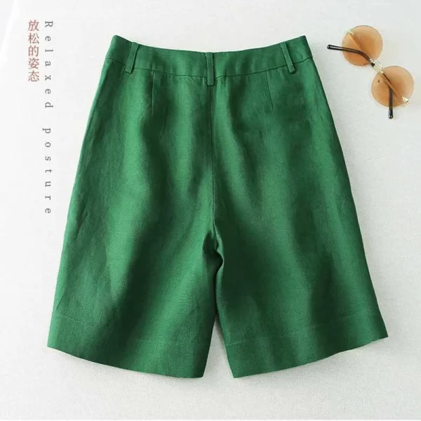 Shorts feminino, Linho Sólido Ocasional Bolso Botão de Cintura Alta Perna Larga, Coreano Moda Solta Reta Verão Suit. - Image 2