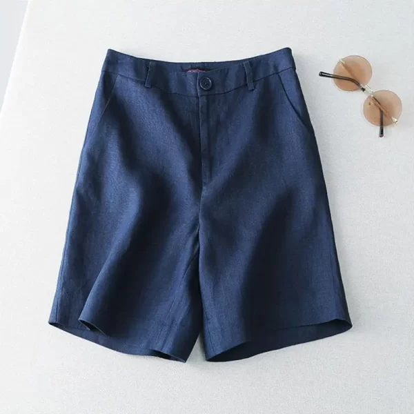 Shorts feminino, Linho Sólido Ocasional Bolso Botão de Cintura Alta Perna Larga, Coreano Moda Solta Reta Verão Suit. - Image 8