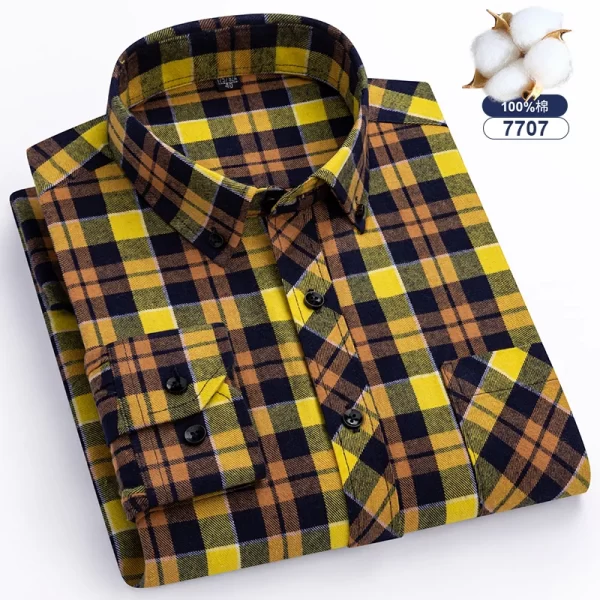 Camisas xadrez de manga longa masculina, algodão puro, design de bolso único, casual jovem, ajuste padrão, flanela grossa, na moda - Image 12