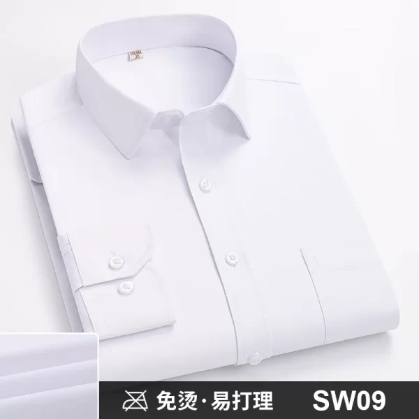 Camisas masculina formal de manga comprida, camisa de escritório extragrande, listrada de cor sólida, anti-rugas, sem engomar, camisas brancas de negócios, S ~ 8XL - Image 13