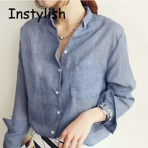 Camisas feminina, outono, coreano harjauku, sólido algodão e linho blusa vintage sólido fino solto  casual manga longa coreano topos