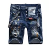 Shorts jeans masculino, fino estiramento azul rasgado jeans shorts luz cor de luxo tinta salpicado decorações rua, sexy calções casuais; - Image 2