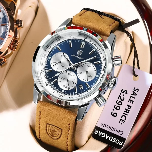 Relógio de pulso masculino quartzo couro impermeável POEDAGAR, cronógrafo luminoso, relógio de pulso luxo, relógio casual de alta qualidade - Image 6