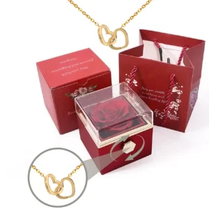 Colar Gravado Coração, Rotating Rose Box, Eternamente Preservado.