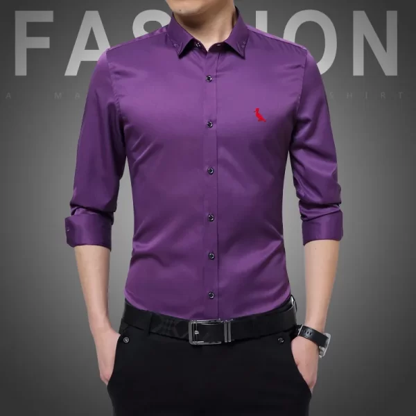 Camisas masculina elásticas bordadas manga longa, camisas casuais de negócios, marca da moda, nova, outono - Image 19