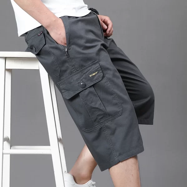 Bermuda casual reta masculina, monocromática, calça de joelho, monocromática, bolsos, emendados, estilo safari, uso diáriio, roupas da moda, verão. - Image 3