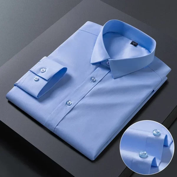 Camisas elásticas de manga comprida masculina, camisa branca, slim fit, anti-rugas, social, blusa de negócios. - Image 14