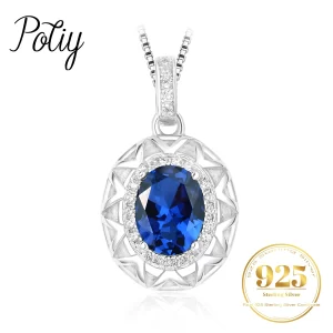 Colar feminino, 925 Colar de Prata Esterlina, Forma Oval, Criado Pingente Safira, Sem Corrente, Diário Jóias, 1.75ct.
