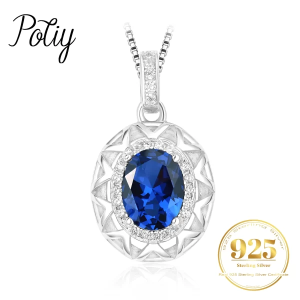 Colar feminino, 925 Colar de Prata Esterlina, Forma Oval, Criado Pingente Safira, Sem Corrente, Diário Jóias, 1.75ct.