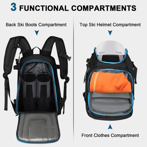 Mochila de esqui impermeável, Saco de esqui ao ar livre, Grande capacidade, Armazenamento respirável do capacete, Pendurar capacete, Saco de esqui ajustável - Image 3