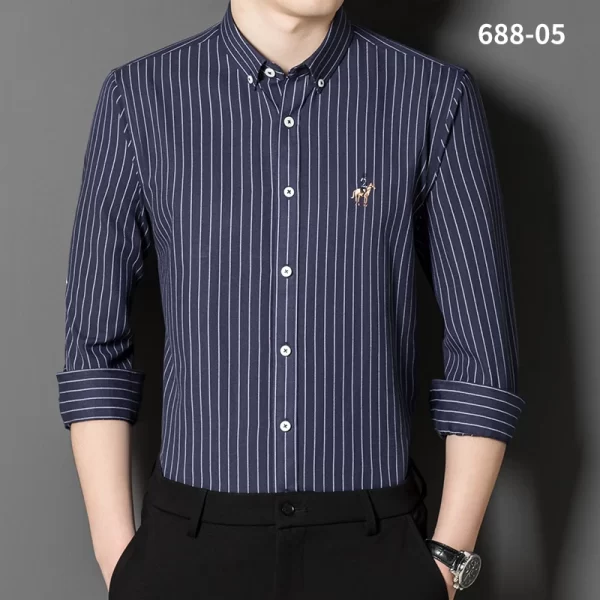 Camisa de manga comprida Oxford Stripes masculina, Clássica, Versátil, Algodão, Casual, Social Fashion, Quatro Estações - Image 9