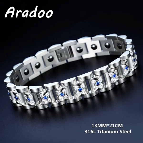 Pulseira/Bracelete, masculino, magnético do emagrecimento do aço Titanium, braceletes anti-radiação da terapia. - Image 16