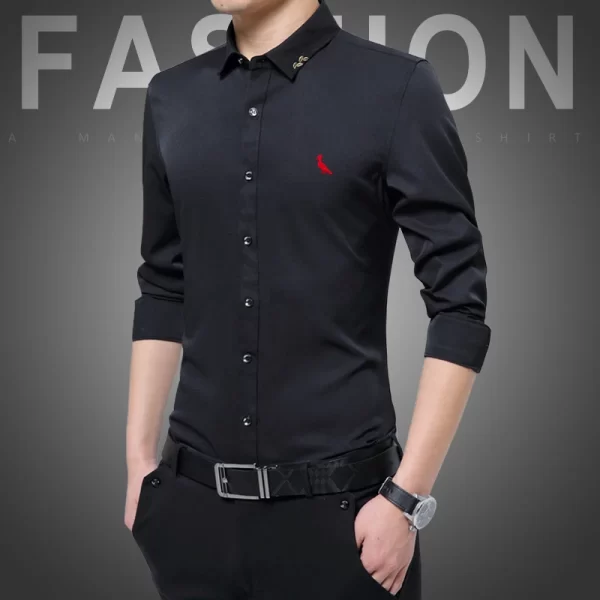 Camisas masculina elásticas bordadas manga longa, camisas casuais de negócios, marca da moda, nova, outono - Image 15