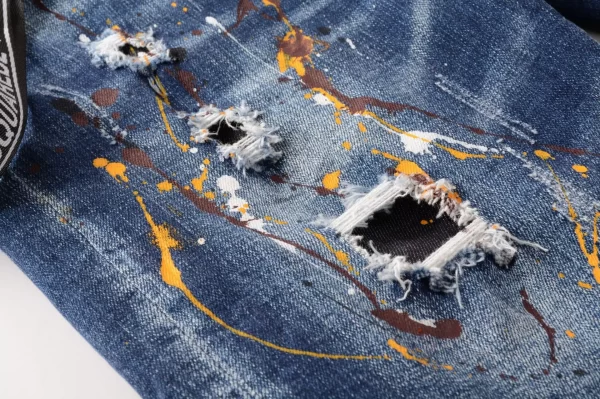 Shorts jeans masculino, fino estiramento azul rasgado jeans shorts luz cor de luxo tinta salpicado decorações rua, sexy calções casuais; - Image 4