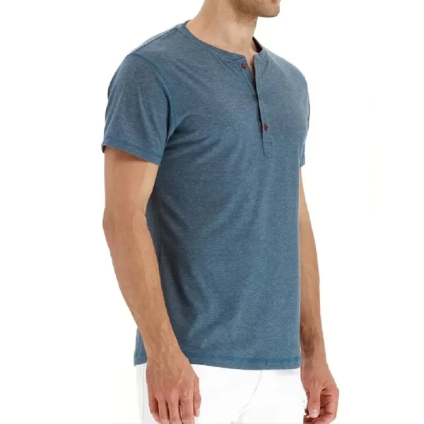 Camisetas masculina, marca de qualidade, de algodão,  henry pescoço design de moda fino ajuste sólido, manga curta - Image 2