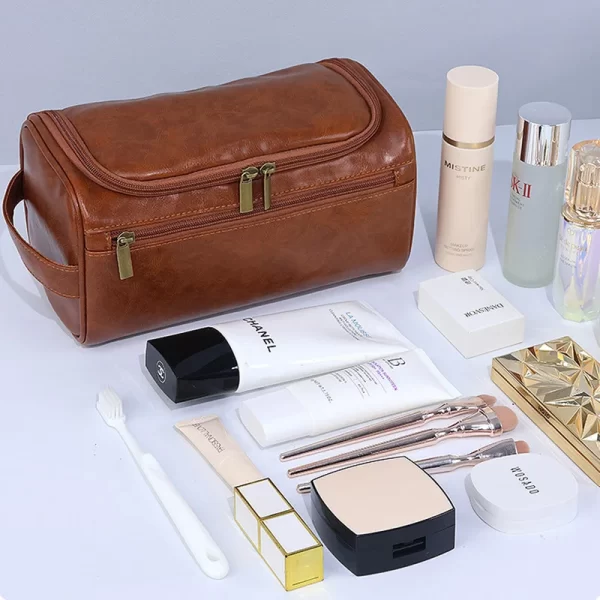 Bolsa de maquilagem multifunções em pele à prova de água feminino, mala de viagem, organizador de artigos de higiene pessoal, bolsas de cosméticos - Image 4