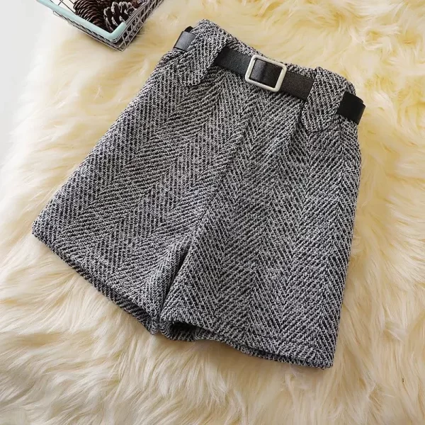 Shorts de perna larga estilo coreano feminino, cintura alta, fino, casual, linha A, lã, outono, inverno, nova moda - Image 7