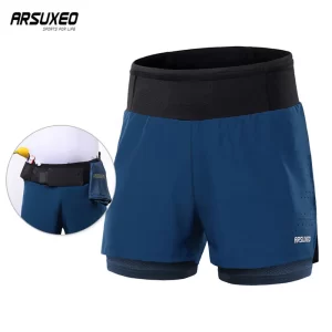 Shorts masculino, ARSUXEO-de corrida respirável de secagem rápida, esportes ao ar livre, calças curtas, treinamento de ginástica, fitness, exercício, 2 em 1