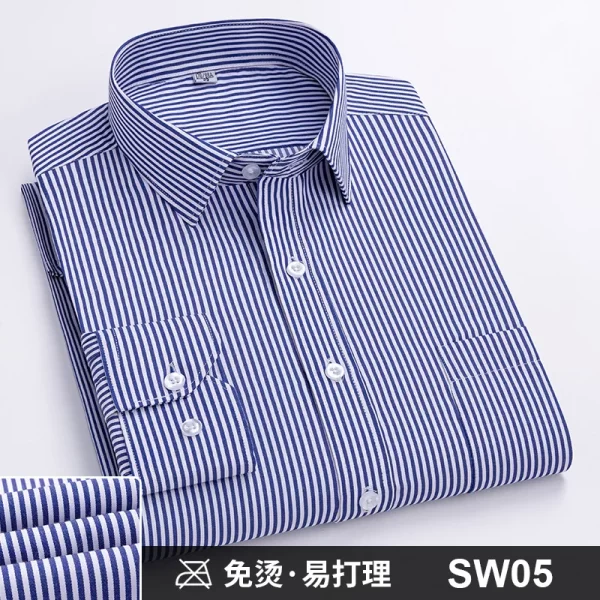 Camisas masculina formal de manga comprida, camisa de escritório extragrande, listrada de cor sólida, anti-rugas, sem engomar, camisas brancas de negócios, S ~ 8XL - Image 10