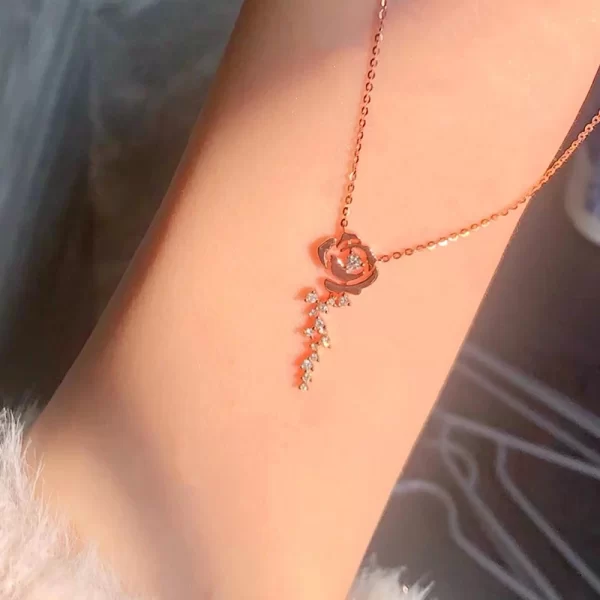Colar feminino, D Moissanite Rose Gold Colar com Flor Rosa, Joalheria Fina Presentes, 925 Sterling Silver, Presentes Especiais - Image 2