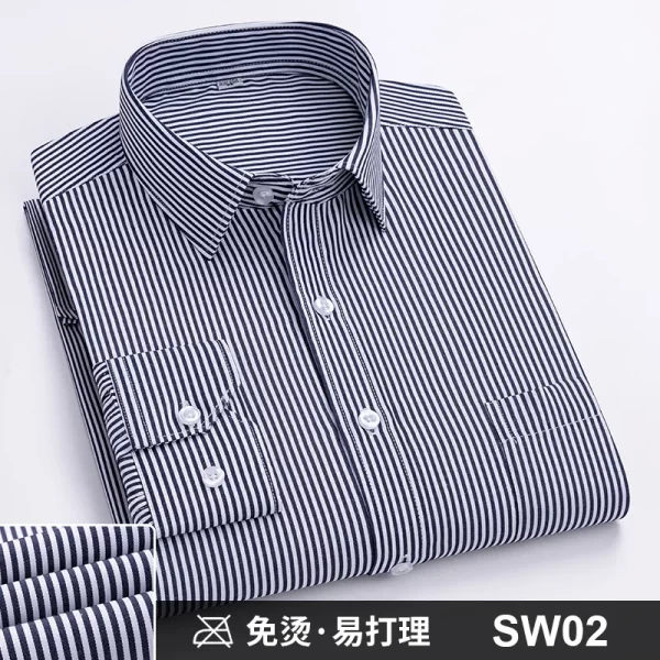 Camisas masculina formal de manga comprida, camisa de escritório extragrande, listrada de cor sólida, anti-rugas, sem engomar, camisas brancas de negócios, S ~ 8XL - Image 8