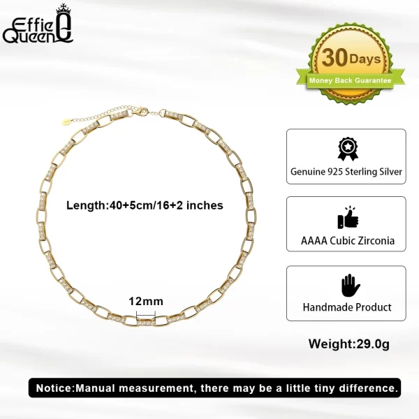 Colar de corrente cubana unissex, Effie Queen 14K Banhado A Ouro Italiano 3.0mm Punk, Moda Cubic Zirconia Gargantilha Cadeia Jóias SN312 - Image 3