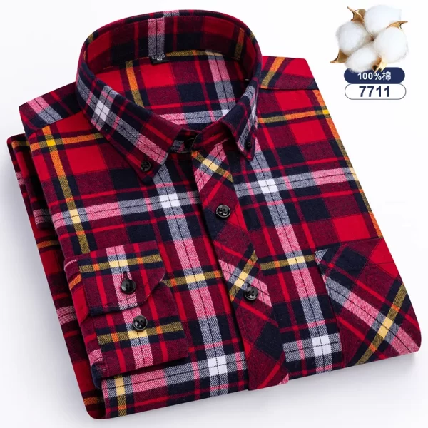 Camisas xadrez de manga longa masculina, algodão puro, design de bolso único, casual jovem, ajuste padrão, flanela grossa, na moda - Image 14