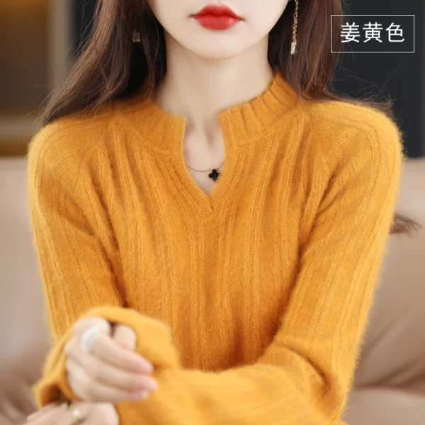 Suéter de malha com decote em v feminino 100% Mink Cashmere, pulôver macio, engroçado, novo, outono e inverno. - Image 11