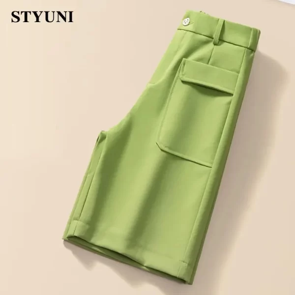 Shorts feminino casual, reto de perna larga, sólido, coreano, cintura alta, botão coreano moda verão primavera - Image 5