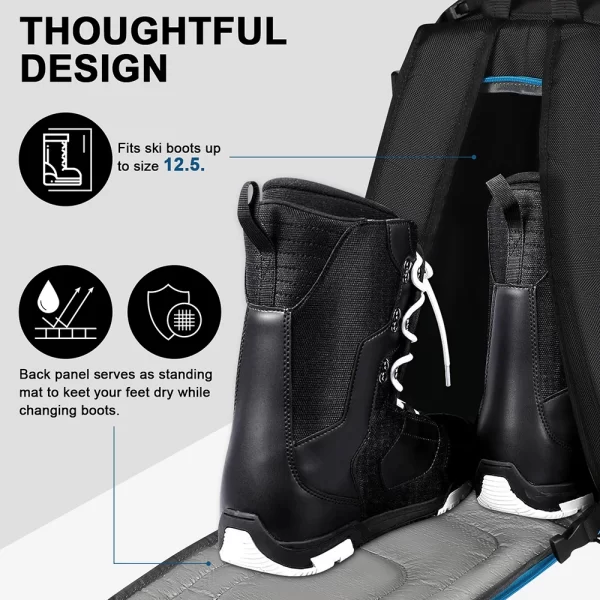 Mochila de esqui impermeável, Saco de esqui ao ar livre, Grande capacidade, Armazenamento respirável do capacete, Pendurar capacete, Saco de esqui ajustável - Image 4
