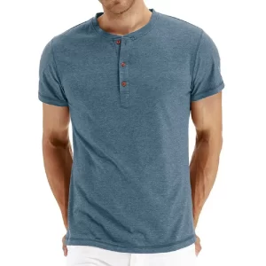Camisetas masculina, marca de qualidade, de algodão,  henry pescoço design de moda fino ajuste sólido, manga curta