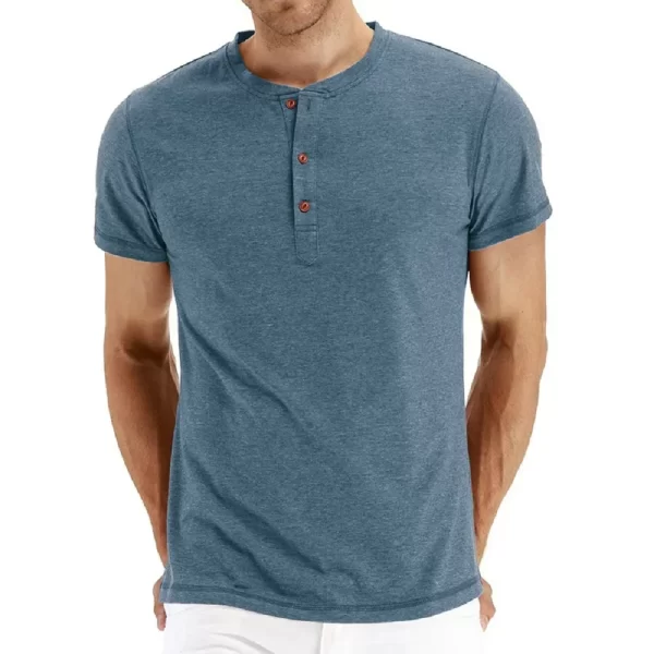 Camisetas masculina, marca de qualidade, de algodão,  henry pescoço design de moda fino ajuste sólido, manga curta