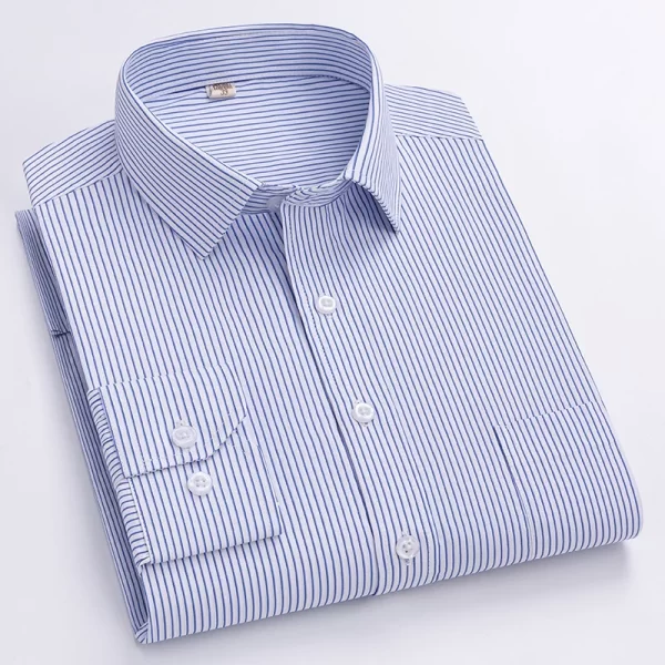 Camisas masculina formal de manga comprida, camisa de escritório extragrande, listrada de cor sólida, anti-rugas, sem engomar, camisas brancas de negócios, S ~ 8XL - Image 4