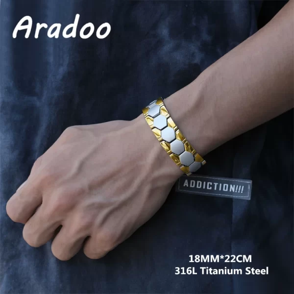 Pulseira/Bracelete, masculino, magnético do emagrecimento do aço Titanium, braceletes anti-radiação da terapia. - Image 15