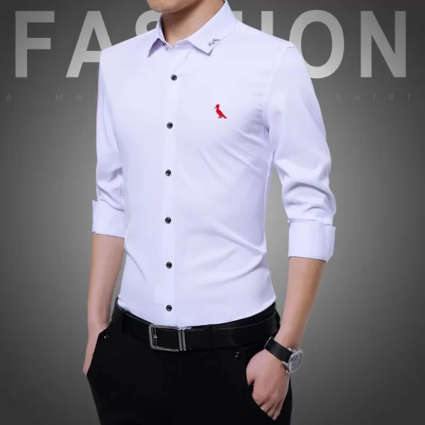 Camisas masculina elásticas bordadas manga longa, camisas casuais de negócios, marca da moda, nova, outono - Image 17