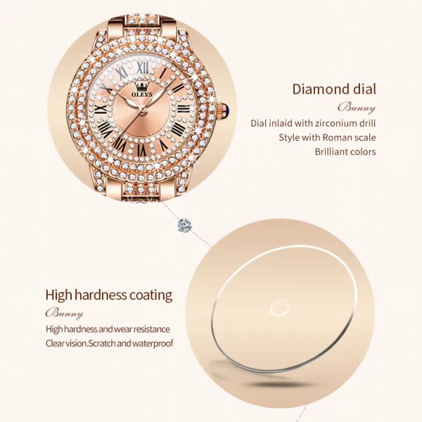 Relógio de pulso, quartzo impermeável, feminino, OLEVS, em aço inoxidável, relógio elegante, diamante original, relógios de luxo, moda - Image 3