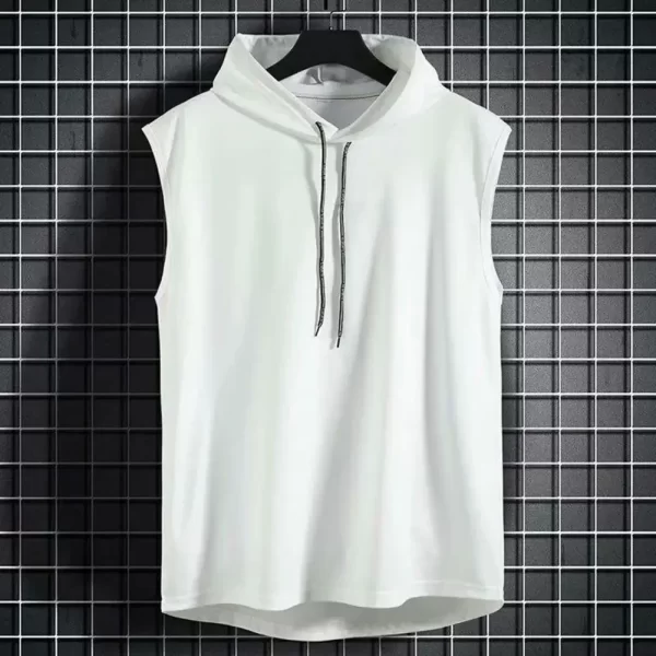 Coletes masculino sem mangas com capuz, muscular, seda gelo, musculação, ginásio, treino, camisa fitness, tops de hip hop, alta qualidade, verão - Image 4