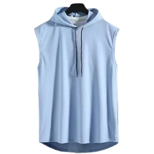 Coletes masculino sem mangas com capuz, muscular, seda gelo, musculação, ginásio, treino, camisa fitness, tops de hip hop, alta qualidade, verão - Image 9