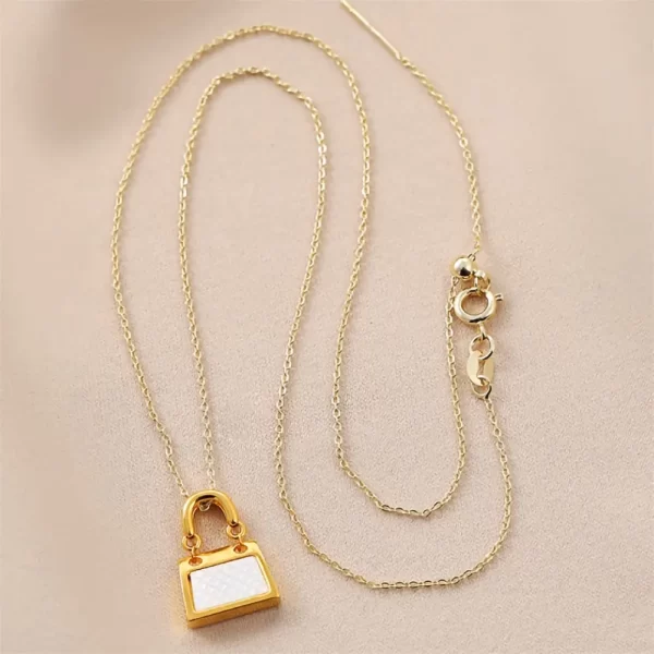 Colar feminino, Fritillaria White Shell, Real Ouro 18K, em forma de bolsa, Elegante, Clássico, Romântico, Joalheria Fina, Fofa, AU750 - Image 3