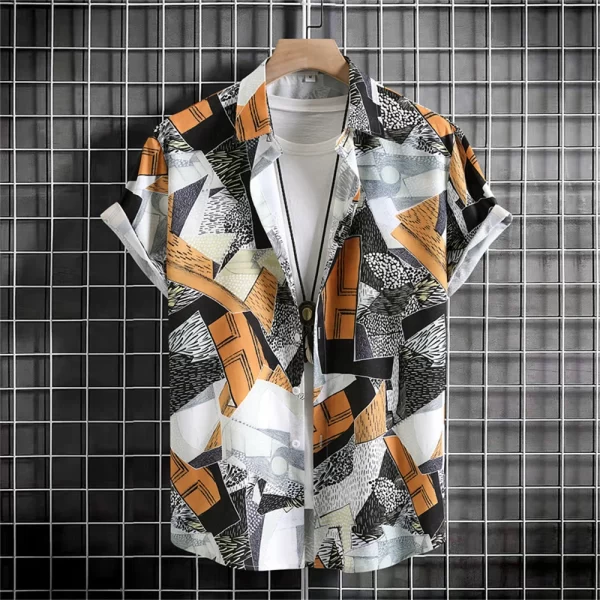 Camisas masculina, havaiana de grandes dimensões, simples, estampada em 3D, casual, top retrô, roupa solta, manga curta, conforto, moda verão - Image 16