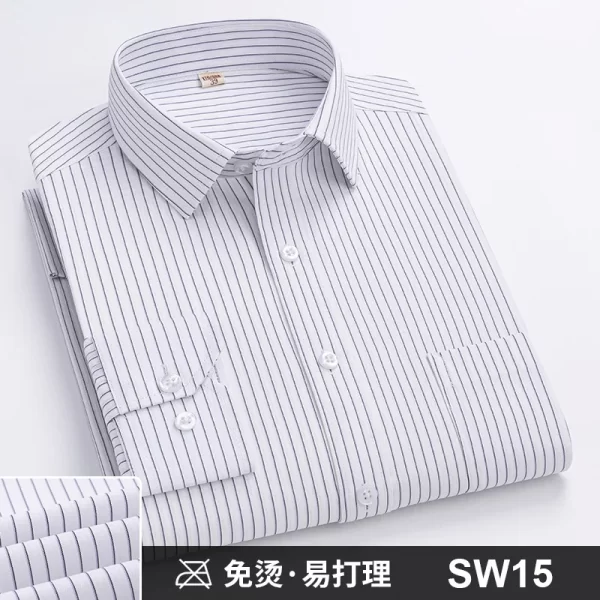 Camisas masculina formal de manga comprida, camisa de escritório extragrande, listrada de cor sólida, anti-rugas, sem engomar, camisas brancas de negócios, S ~ 8XL - Image 19