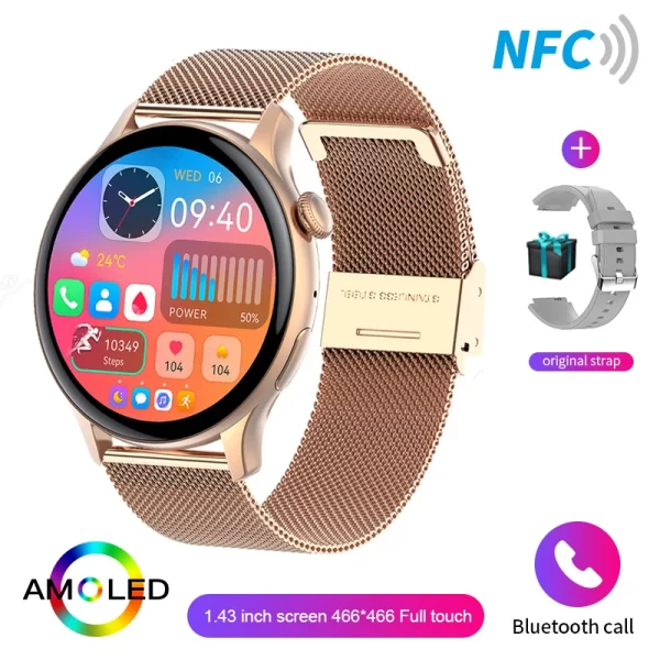 Relógio de pulso feminino, HYTRON-impermeável esportes relógio inteligente, sempre exibe o tempo, chamada Bluetooth, IP68, AMOLED, 1,43 "tela HD, 466x466 - Image 11