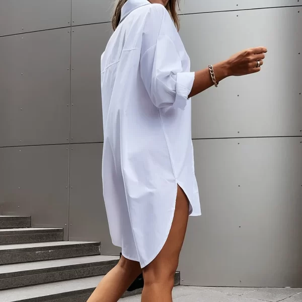 Camisas feminina em decote V, Jodimitty, branca elegante, blusa casual, ajuste solto simples, manga comprida, verão e outono. - Image 3