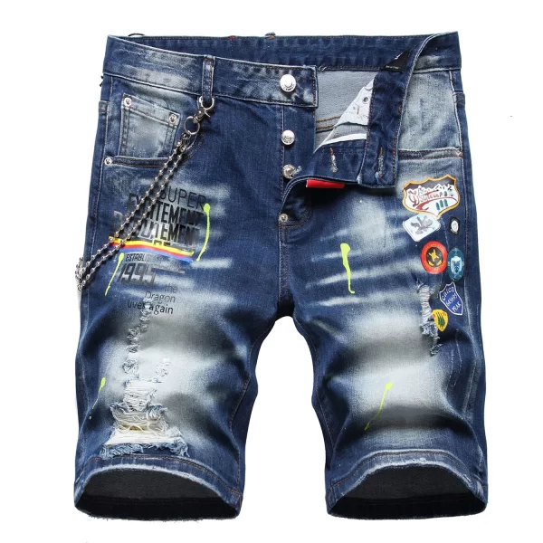 Shorts jeans masculino, rasgados slim-fit, decoração em cadeia, impressão da moda, casuais, elegante, sexy, jeans de rua, leve, luxo. - Image 5