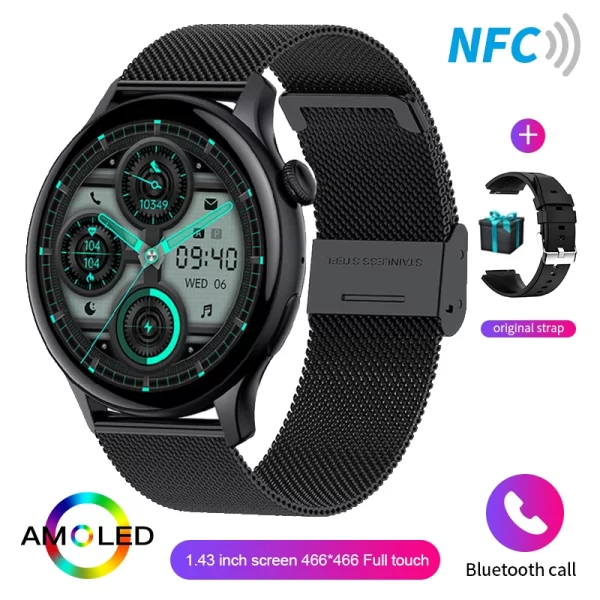 Relógio de pulso feminino, HYTRON-impermeável esportes relógio inteligente, sempre exibe o tempo, chamada Bluetooth, IP68, AMOLED, 1,43 "tela HD, 466x466 - Image 12